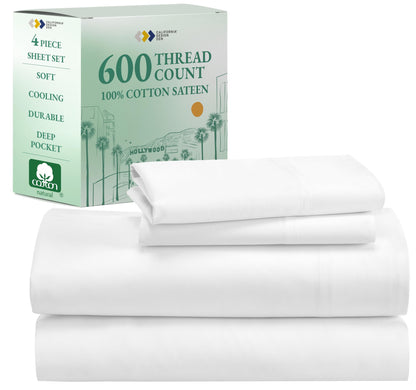 California Design Den: Luxury 600 Thread Count 100% Cotton Sheets, Deep Pocket, Sateen Weave - The Tribalist