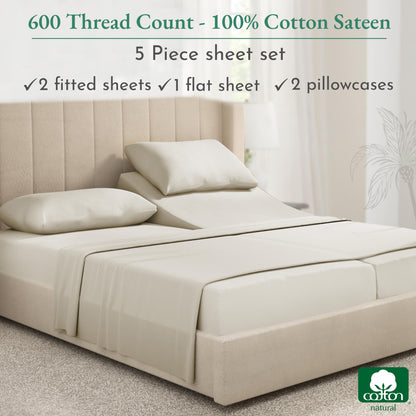 California Design Den: Luxury 600 Thread Count 100% Cotton Sheets, Deep Pocket, Sateen Weave - The Tribalist