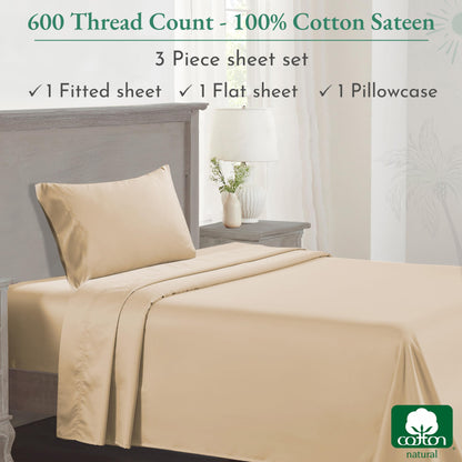 California Design Den: Luxury 600 Thread Count 100% Cotton Sheets, Deep Pocket, Sateen Weave - The Tribalist