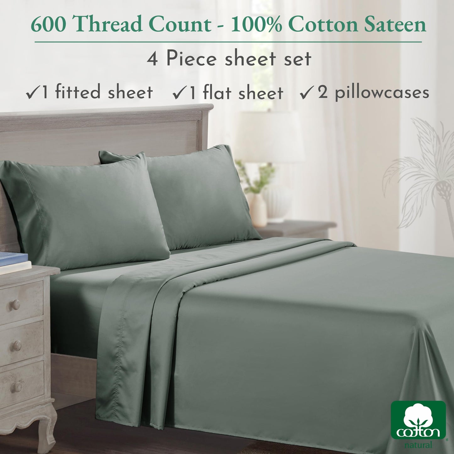 California Design Den: Luxury 600 Thread Count 100% Cotton Sheets, Deep Pocket, Sateen Weave - The Tribalist