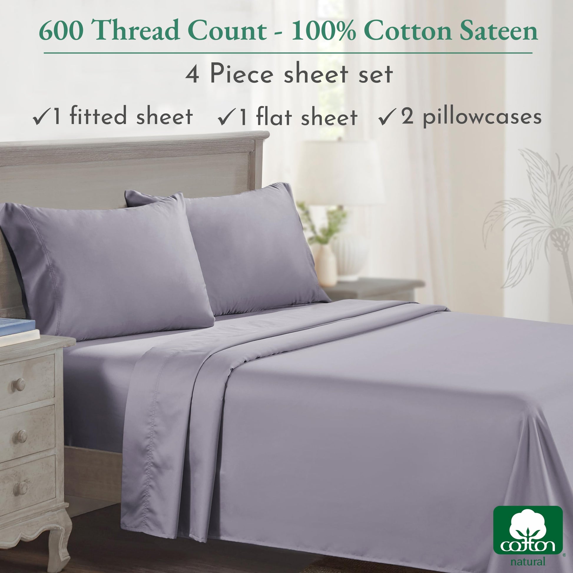 California Design Den: Luxury 600 Thread Count 100% Cotton Sheets, Deep Pocket, Sateen Weave - The Tribalist