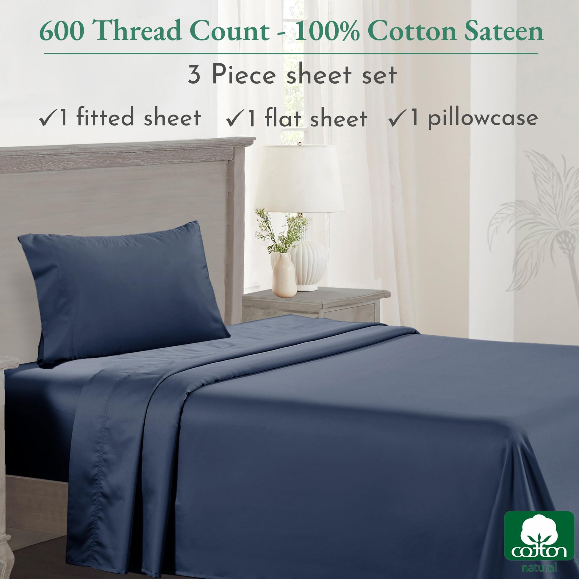 California Design Den: Luxury 600 Thread Count 100% Cotton Sheets, Deep Pocket, Sateen Weave - The Tribalist