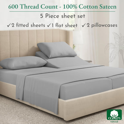 California Design Den: Luxury 600 Thread Count 100% Cotton Sheets, Deep Pocket, Sateen Weave - The Tribalist