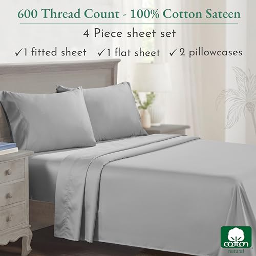 California Design Den: Luxury 600 Thread Count 100% Cotton Sheets, Deep Pocket, Sateen Weave - The Tribalist