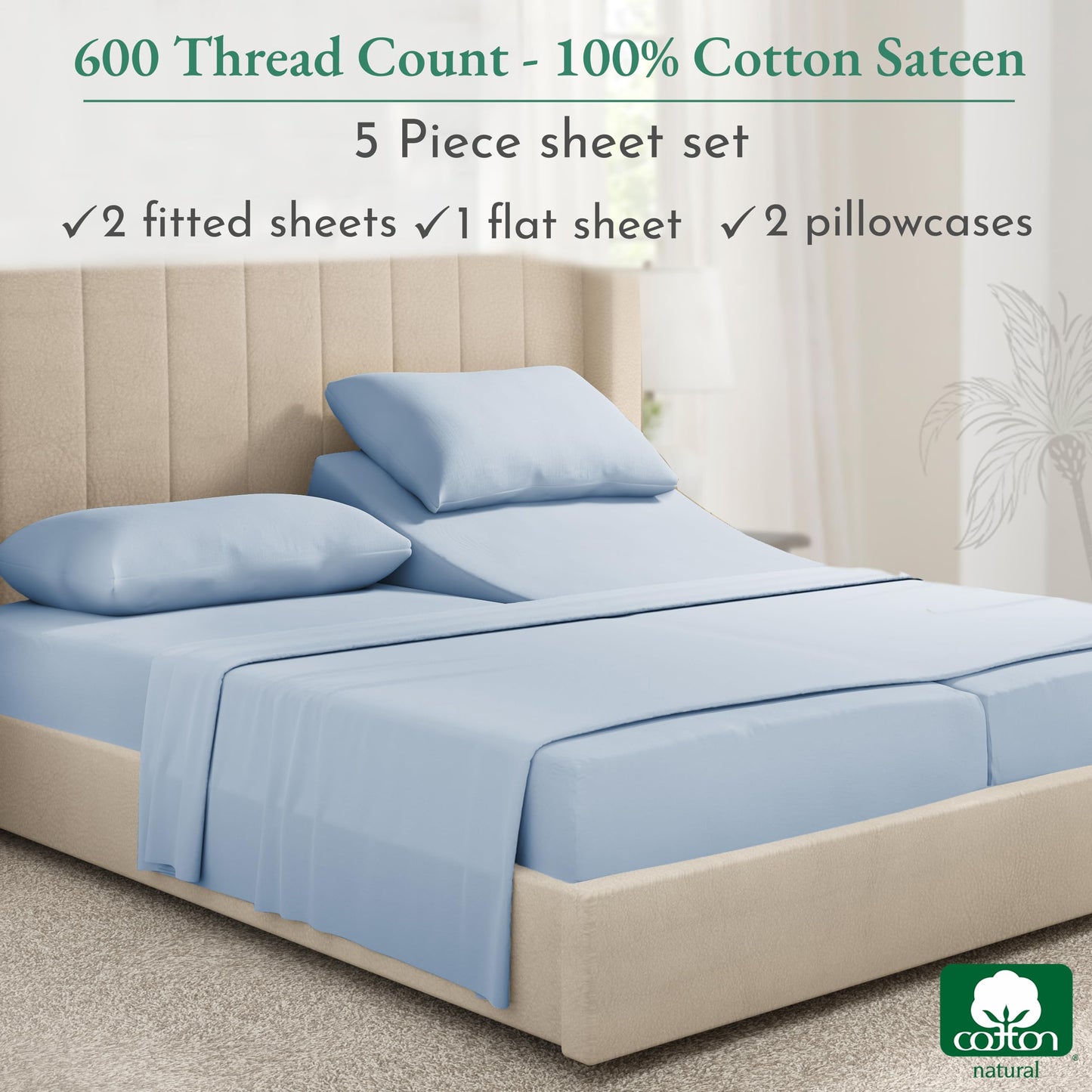 California Design Den: Luxury 600 Thread Count 100% Cotton Sheets, Deep Pocket, Sateen Weave - The Tribalist