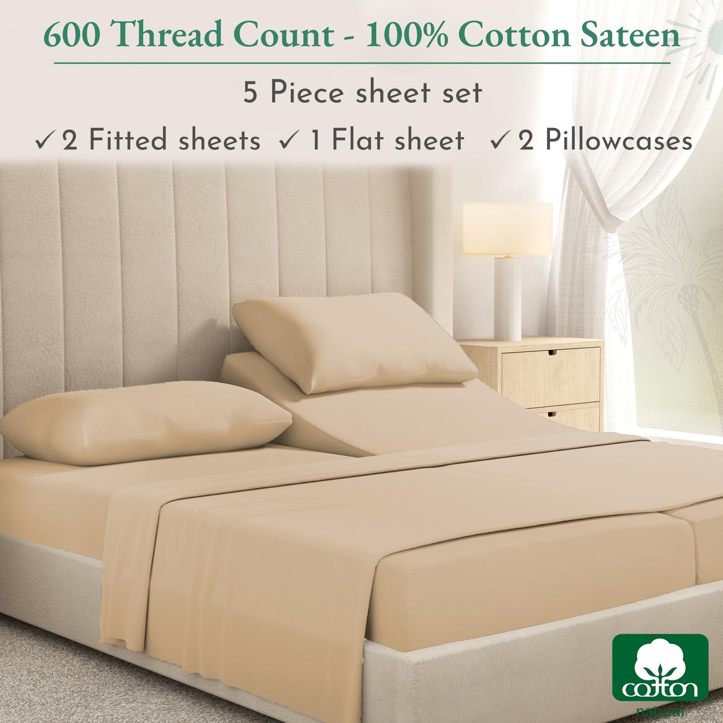 California Design Den: Luxury 600 Thread Count 100% Cotton Sheets, Deep Pocket, Sateen Weave - The Tribalist