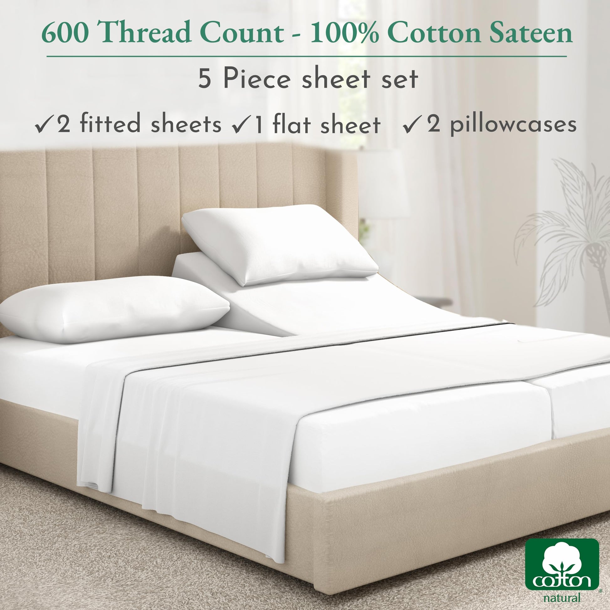 California Design Den: Luxury 600 Thread Count 100% Cotton Sheets, Deep Pocket, Sateen Weave - The Tribalist