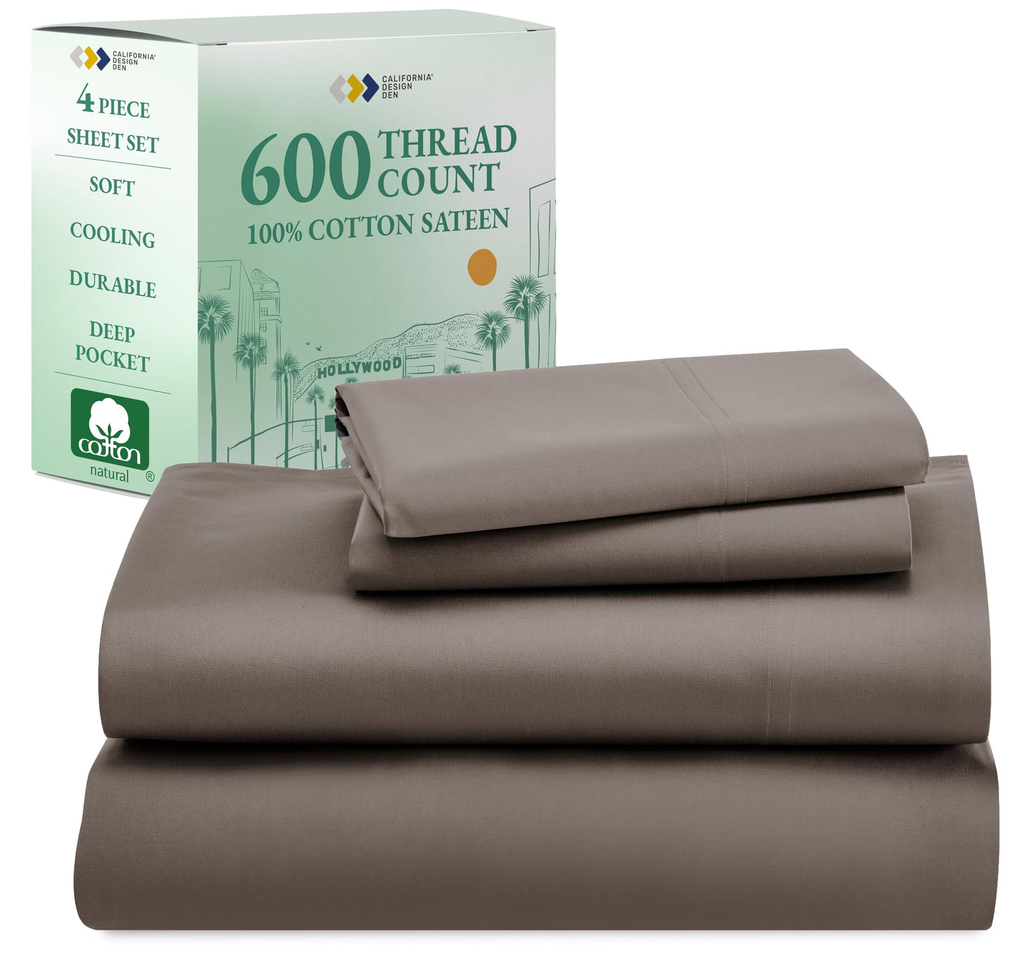 California Design Den: Luxury 600 Thread Count 100% Cotton Sheets, Deep Pocket, Sateen Weave - The Tribalist