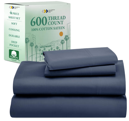 California Design Den: Luxury 600 Thread Count 100% Cotton Sheets, Deep Pocket, Sateen Weave - The Tribalist