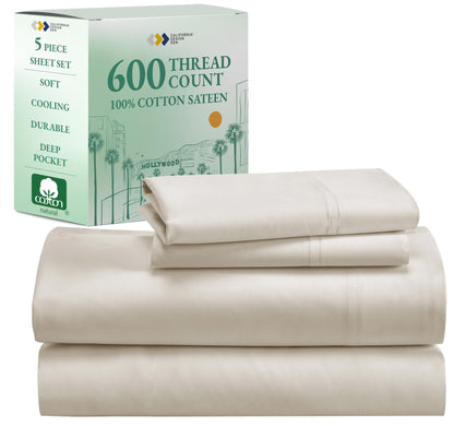 California Design Den: Luxury 600 Thread Count 100% Cotton Sheets, Deep Pocket, Sateen Weave - The Tribalist