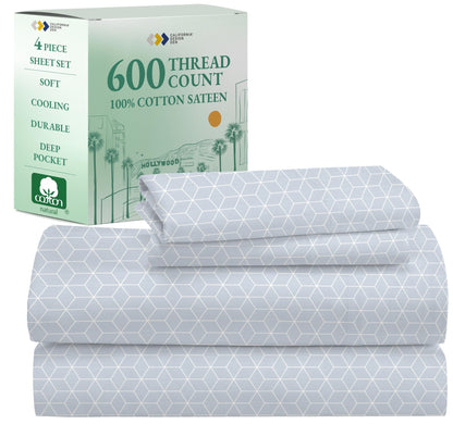 California Design Den: Luxury 600 Thread Count 100% Cotton Sheets, Deep Pocket, Sateen Weave - The Tribalist