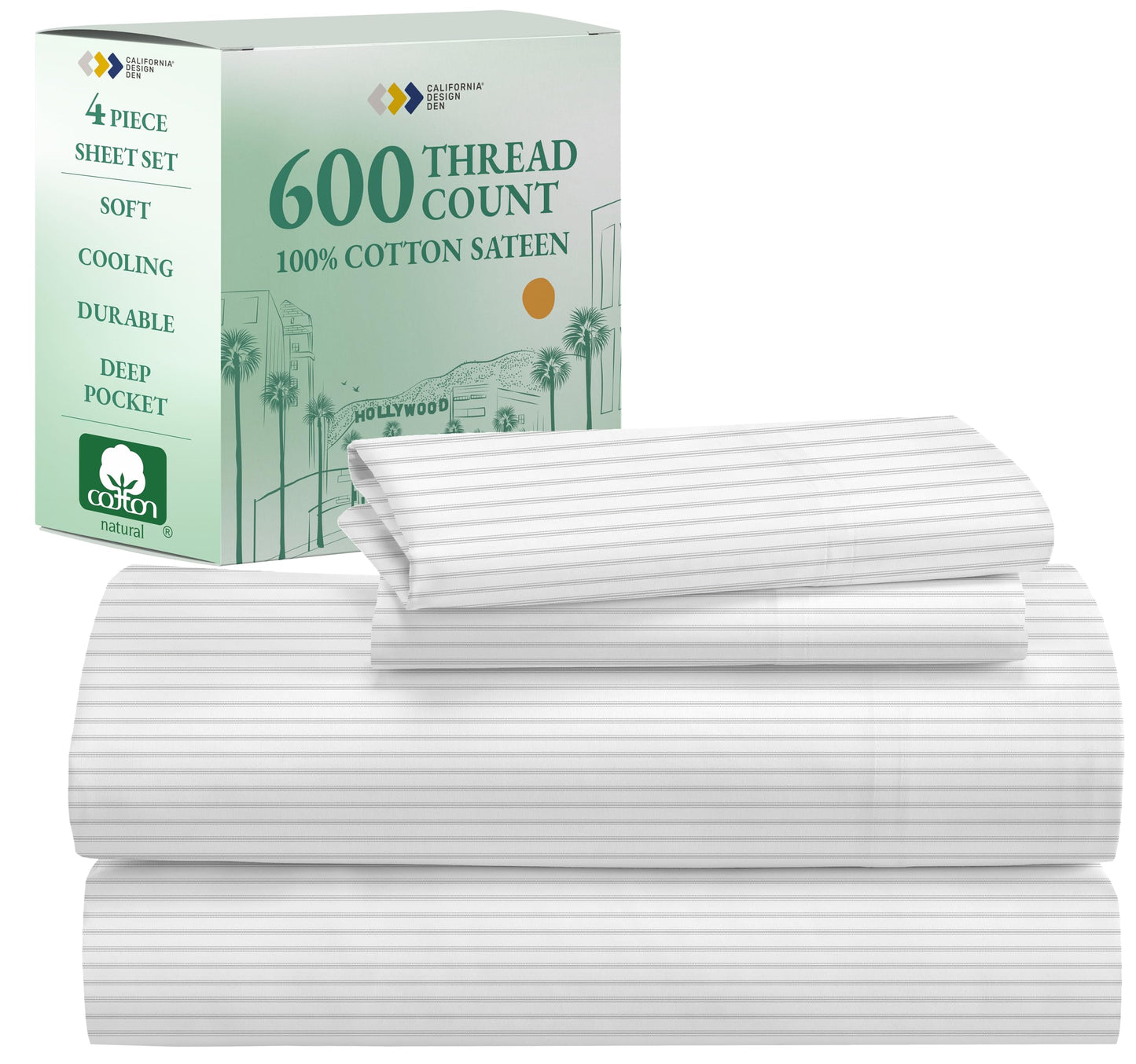 California Design Den: Luxury 600 Thread Count 100% Cotton Sheets, Deep Pocket, Sateen Weave - The Tribalist