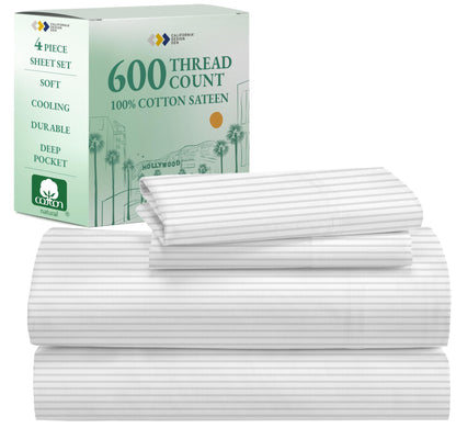 California Design Den: Luxury 600 Thread Count 100% Cotton Sheets, Deep Pocket, Sateen Weave - The Tribalist