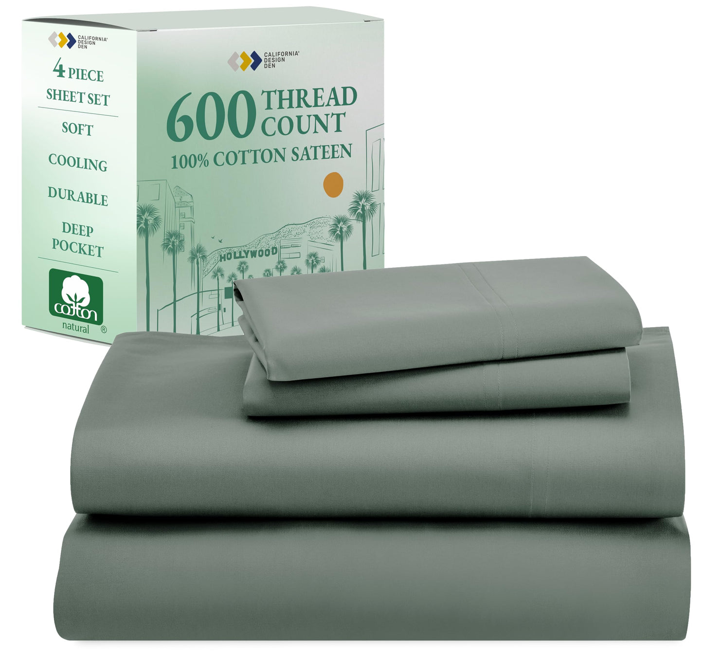 California Design Den: Luxury 600 Thread Count 100% Cotton Sheets, Deep Pocket, Sateen Weave - The Tribalist