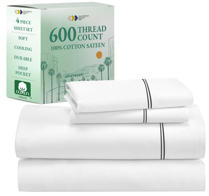 California Design Den: Luxury 600 Thread Count 100% Cotton Sheets, Deep Pocket, Sateen Weave - The Tribalist