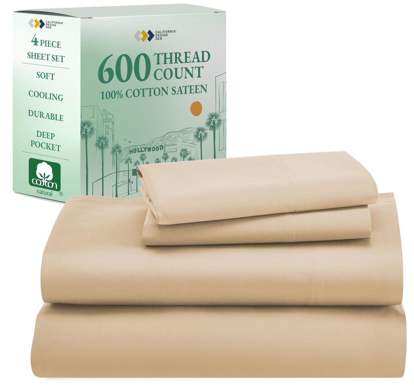 California Design Den: Luxury 600 Thread Count 100% Cotton Sheets, Deep Pocket, Sateen Weave - The Tribalist