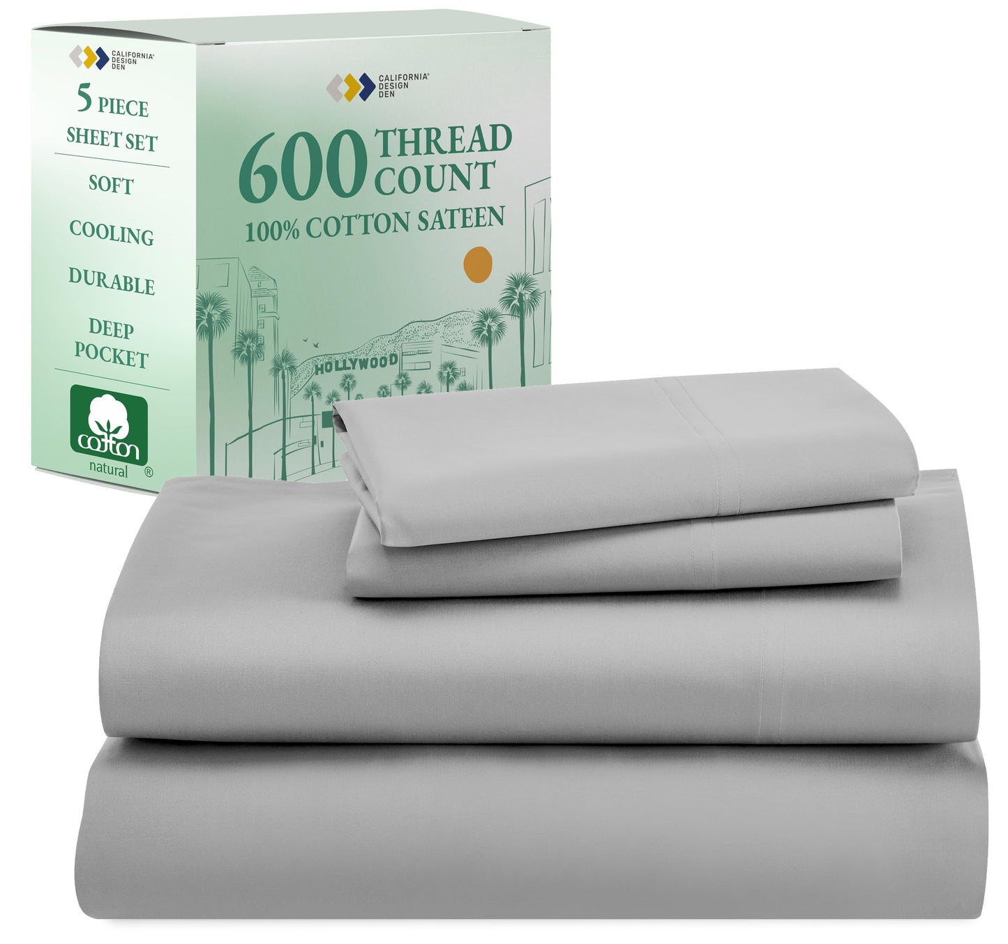 California Design Den: Luxury 600 Thread Count 100% Cotton Sheets, Deep Pocket, Sateen Weave - The Tribalist