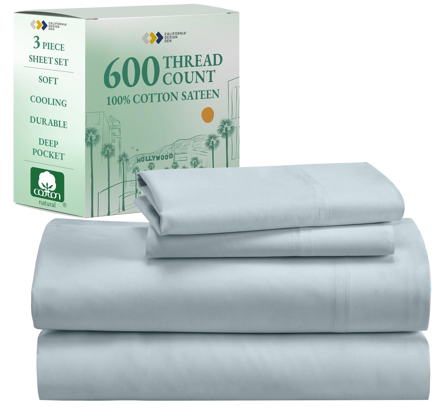 California Design Den: Luxury 600 Thread Count 100% Cotton Sheets, Deep Pocket, Sateen Weave - The Tribalist