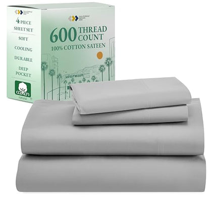 California Design Den: Luxury 600 Thread Count 100% Cotton Sheets, Deep Pocket, Sateen Weave - The Tribalist