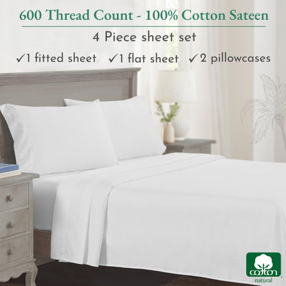 California Design Den: Luxury 600 Thread Count 100% Cotton Sheets, Deep Pocket, Sateen Weave - The Tribalist