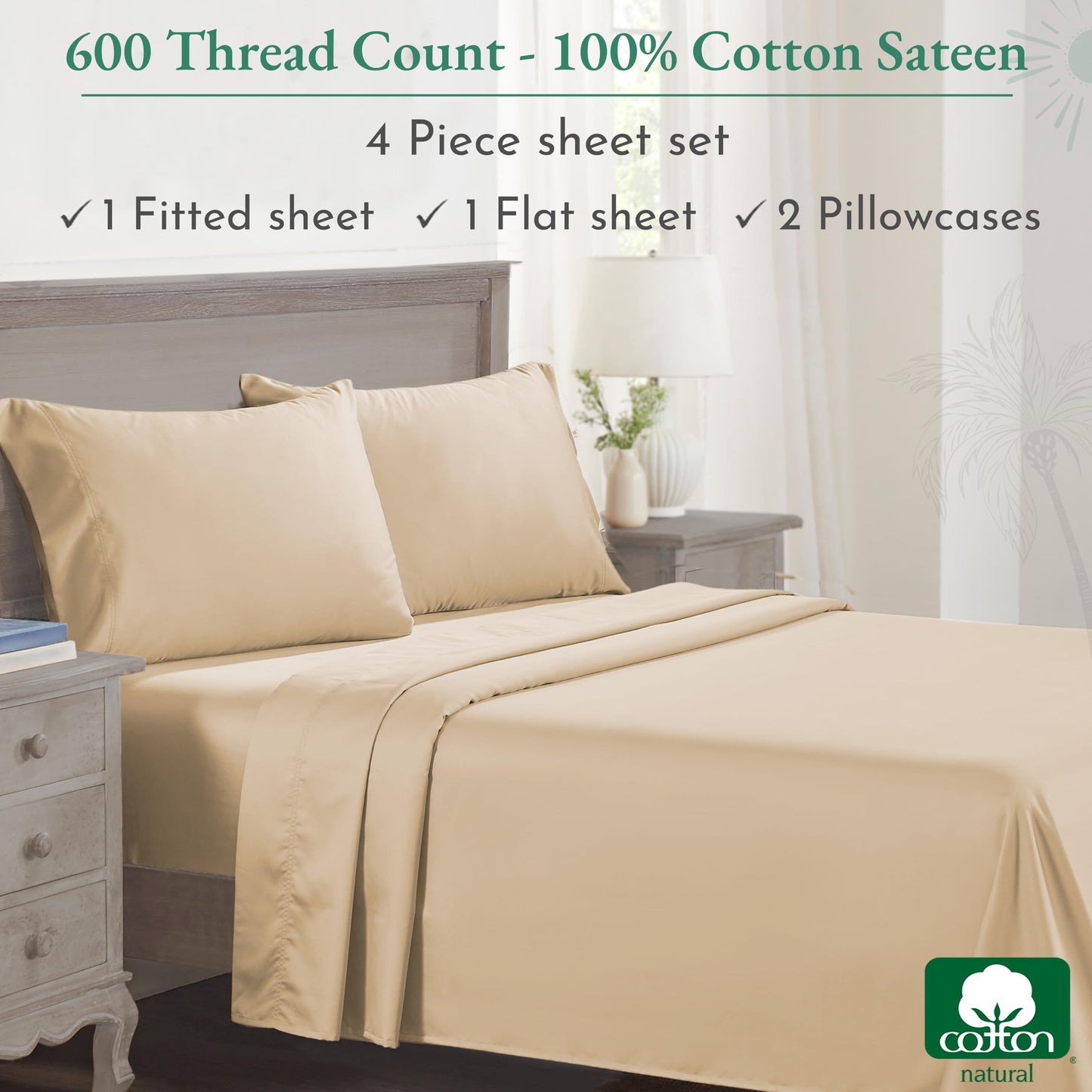 California Design Den: Luxury 600 Thread Count 100% Cotton Sheets, Deep Pocket, Sateen Weave - The Tribalist