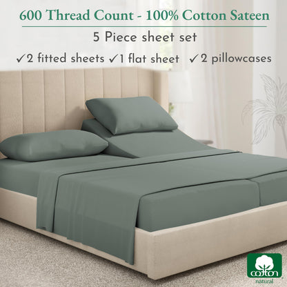 California Design Den: Luxury 600 Thread Count 100% Cotton Sheets, Deep Pocket, Sateen Weave - The Tribalist