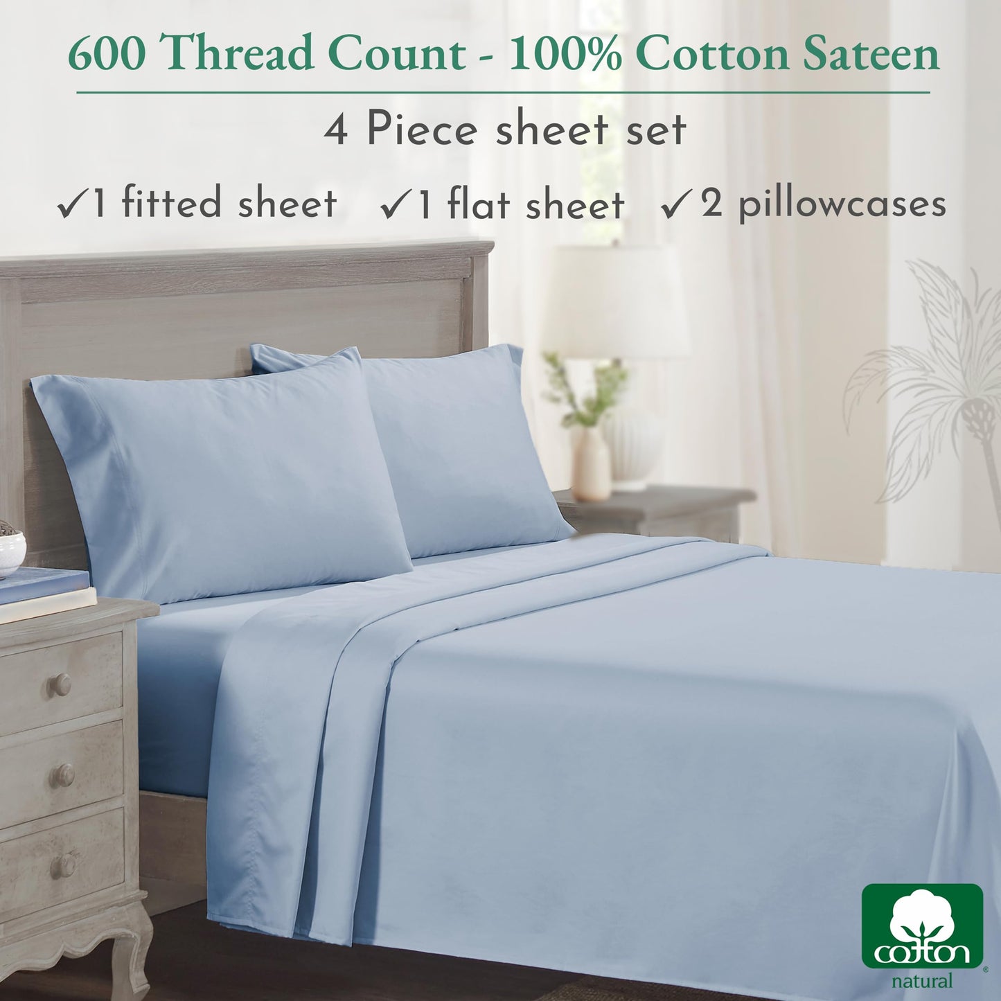 California Design Den: Luxury 600 Thread Count 100% Cotton Sheets, Deep Pocket, Sateen Weave - The Tribalist