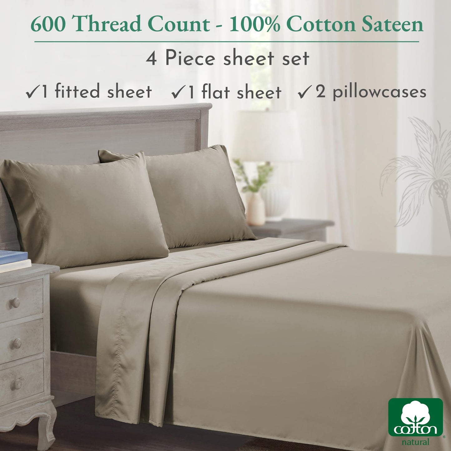 California Design Den: Luxury 600 Thread Count 100% Cotton Sheets, Deep Pocket, Sateen Weave - The Tribalist