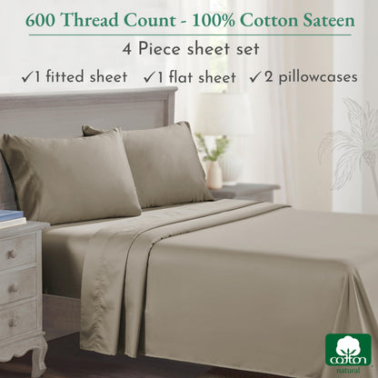 California Design Den: Luxury 600 Thread Count 100% Cotton Sheets, Deep Pocket, Sateen Weave - The Tribalist