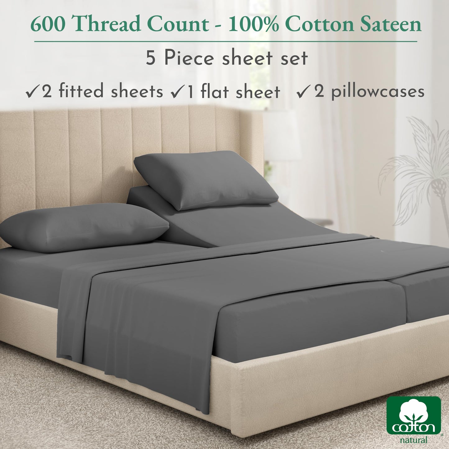 California Design Den: Luxury 600 Thread Count 100% Cotton Sheets, Deep Pocket, Sateen Weave - The Tribalist