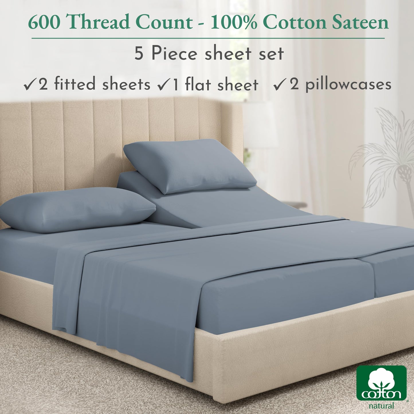 California Design Den: Luxury 600 Thread Count 100% Cotton Sheets, Deep Pocket, Sateen Weave - The Tribalist