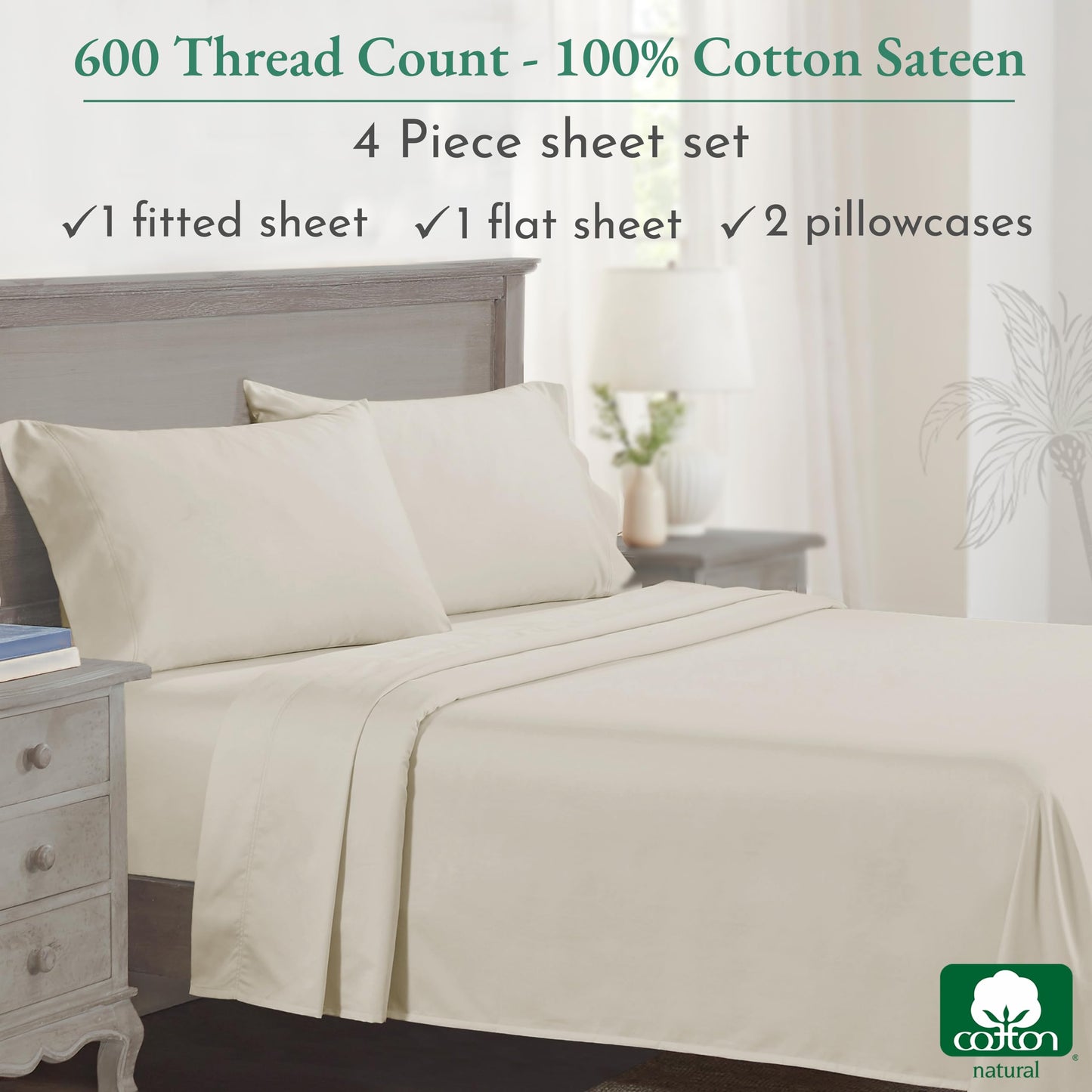 California Design Den: Luxury 600 Thread Count 100% Cotton Sheets, Deep Pocket, Sateen Weave - The Tribalist