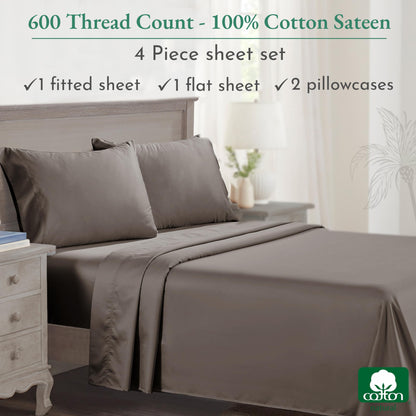 California Design Den: Luxury 600 Thread Count 100% Cotton Sheets, Deep Pocket, Sateen Weave - The Tribalist