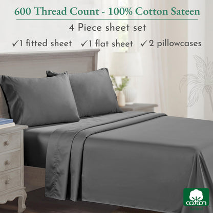 California Design Den: Luxury 600 Thread Count 100% Cotton Sheets, Deep Pocket, Sateen Weave - The Tribalist