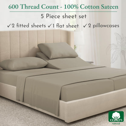 California Design Den: Luxury 600 Thread Count 100% Cotton Sheets, Deep Pocket, Sateen Weave - The Tribalist