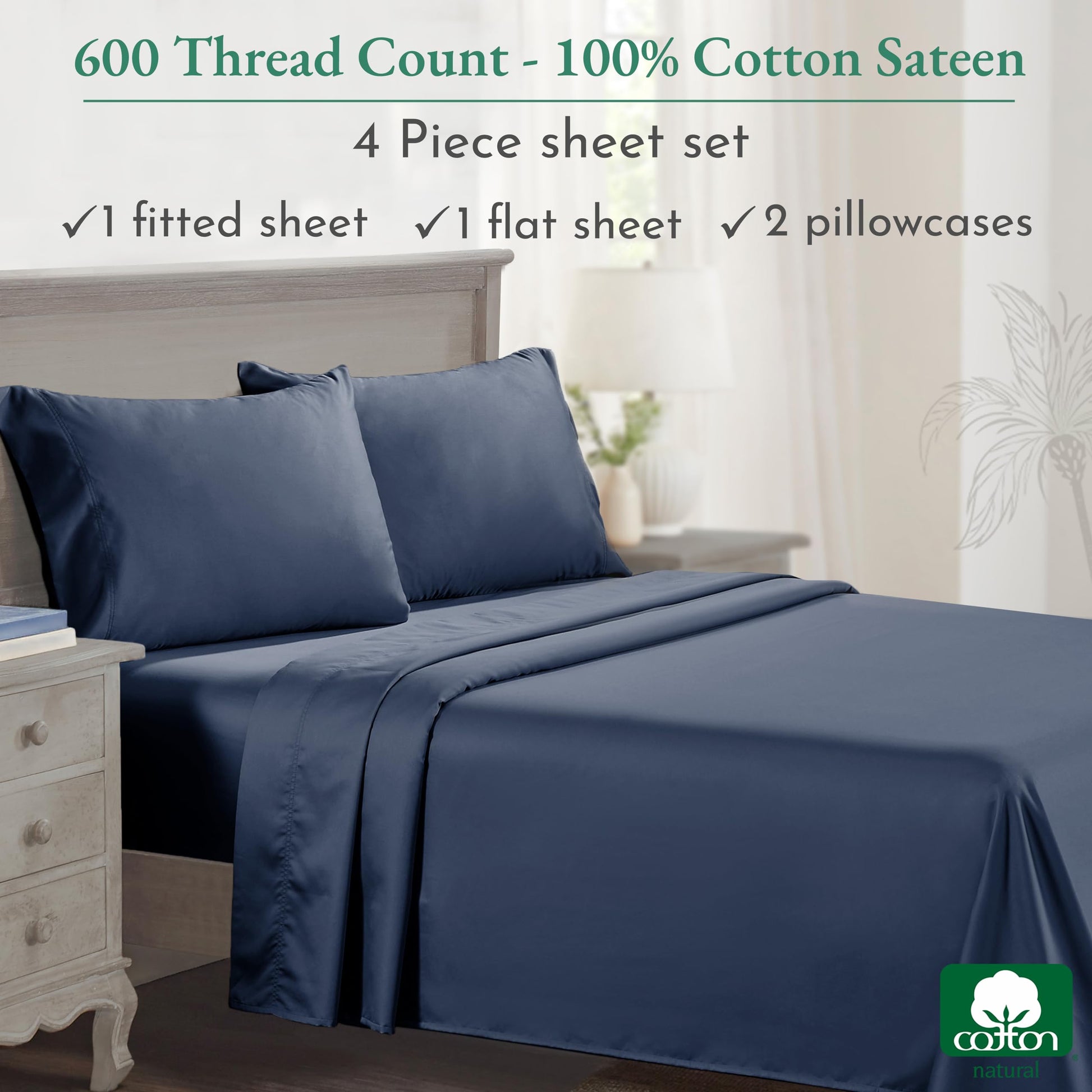 California Design Den: Luxury 600 Thread Count 100% Cotton Sheets, Deep Pocket, Sateen Weave - The Tribalist