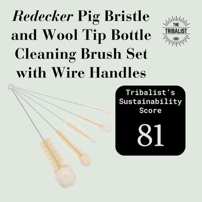 Redecker: Pig Bristle and Wool Tip Bottle Cleaning Brush Set with Wire Handles