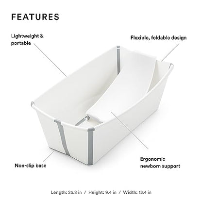 The Tribalist - Stokke Flexi Bath Bundle, White - Foldable Baby Bathtub + Newborn Support - Durable & Easy to Store