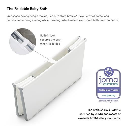 The Tribalist - Stokke Flexi Bath Bundle, White - Foldable Baby Bathtub + Newborn Support - Durable & Easy to Store