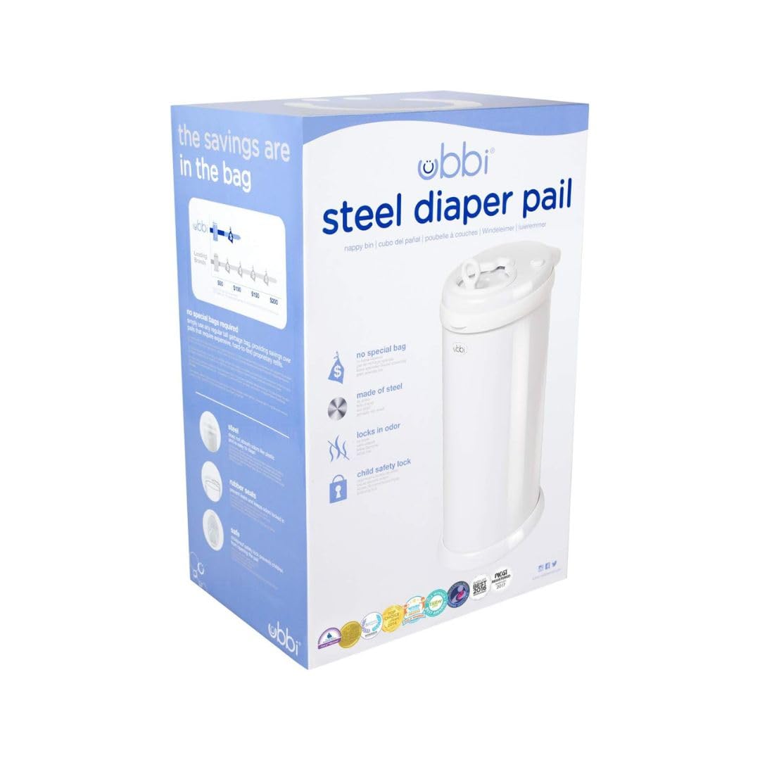 Ubbi Steel Diaper Pail, Odor Locking, No Special Bag Required, Award-Winning, Registry Must-Have, White - The Tribalist