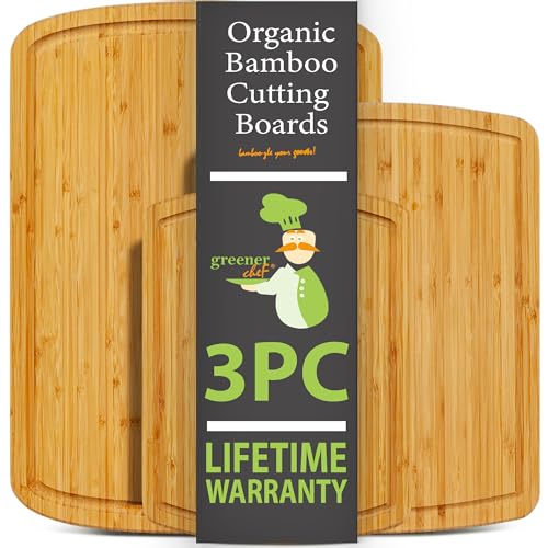 The Tribalist - GREENER CHEF: Organic Bamboo Cutting Board with Lifetime Replacements (Set of 3)