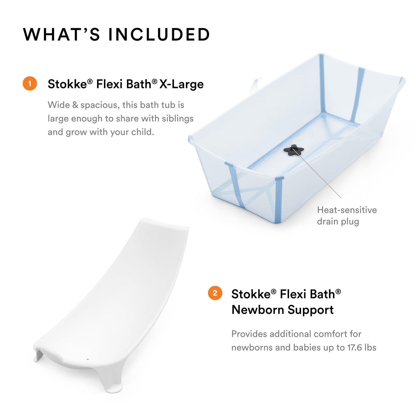 The Tribalist - Stokke Flexi Bath Bundle, White - Foldable Baby Bathtub + Newborn Support - Durable & Easy to Store