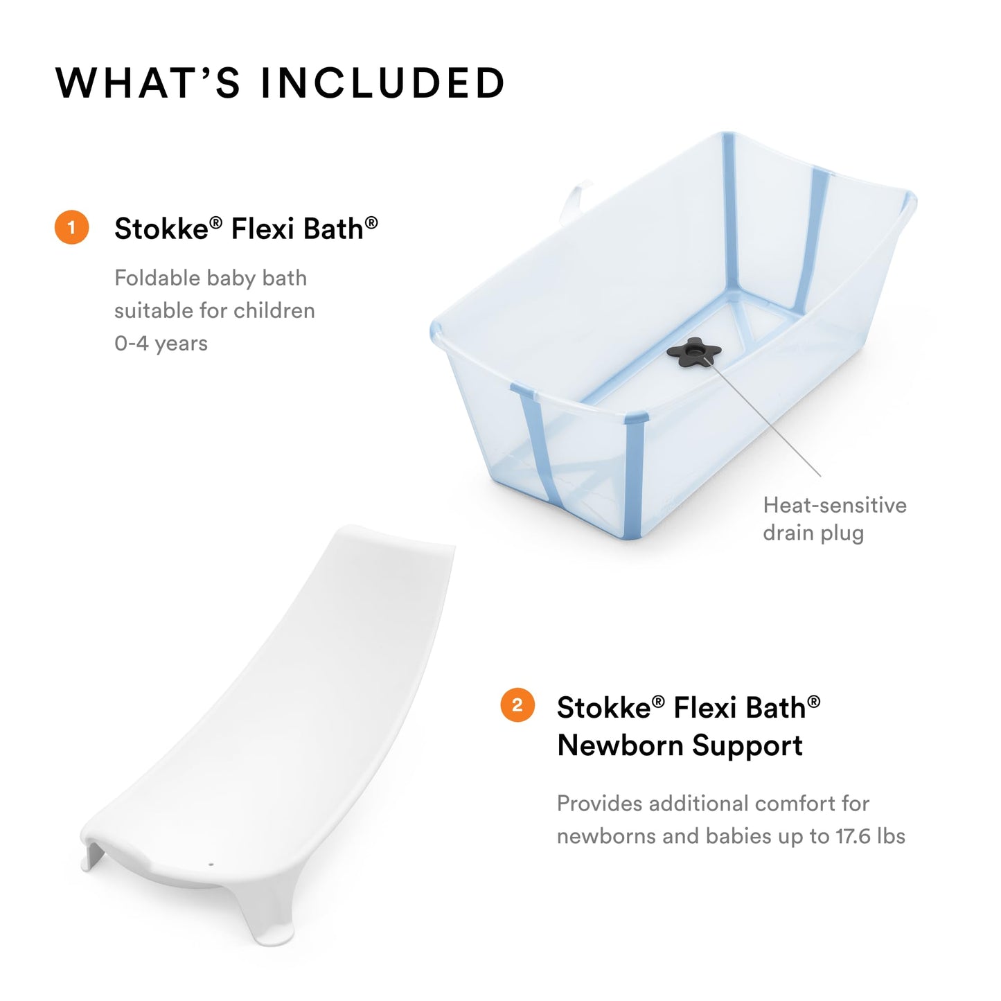 The Tribalist - Stokke Flexi Bath Bundle, White - Foldable Baby Bathtub + Newborn Support - Durable & Easy to Store