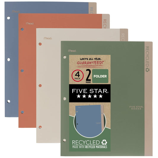 The Tribalist - Five Star 2 Pocket Folders, 4 Pack, Recycled Plastic Folders with Stay