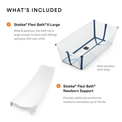 The Tribalist - Stokke Flexi Bath Bundle, White - Foldable Baby Bathtub + Newborn Support - Durable & Easy to Store