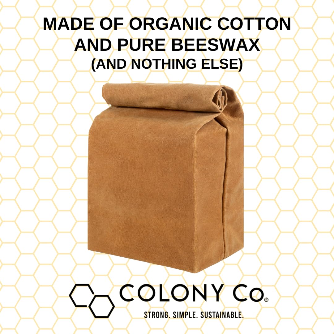 The Original Waxed Canvas Lunch Bag, Handmade with Certified Organic Cotton and Hand Waxed with Beeswax, Foldable, Stiff Material, Plastic-Free, Reusable, GOTS, Large, For Men, Women, Kids, Brown