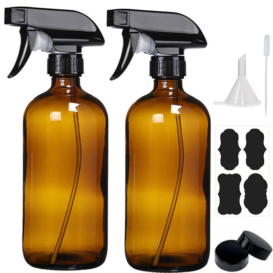 Amber Glass Spray Bottles - 2 Pack, 16 oz