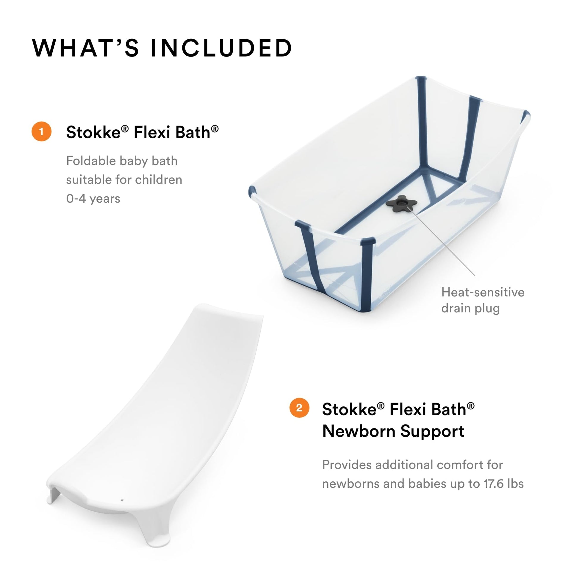 The Tribalist - Stokke Flexi Bath Bundle, White - Foldable Baby Bathtub + Newborn Support - Durable & Easy to Store