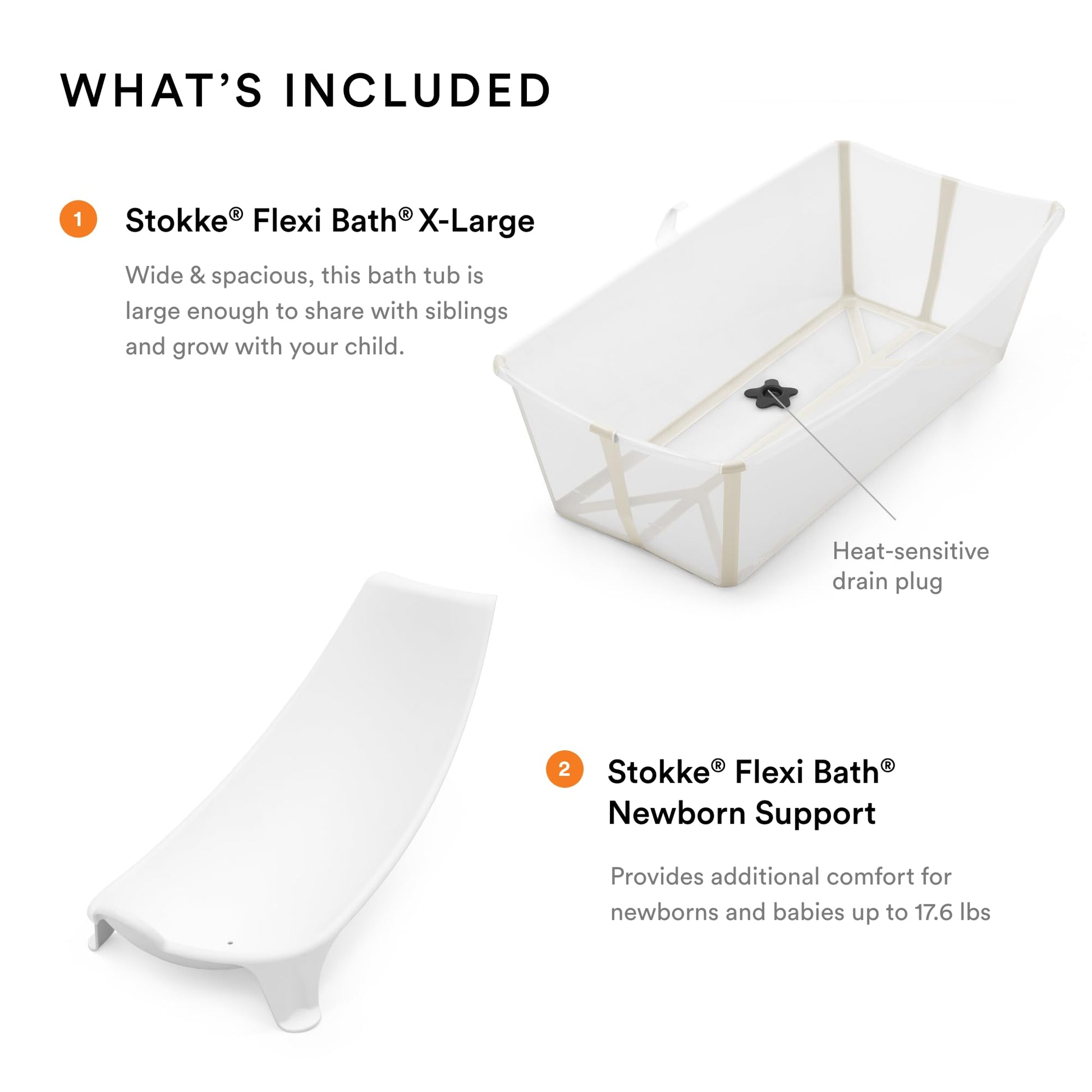 The Tribalist - Stokke Flexi Bath Bundle, White - Foldable Baby Bathtub + Newborn Support - Durable & Easy to Store