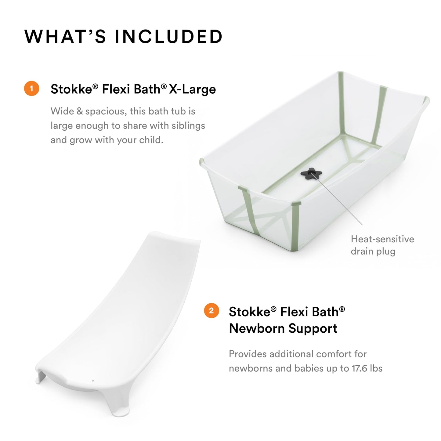 The Tribalist - Stokke Flexi Bath Bundle, White - Foldable Baby Bathtub + Newborn Support - Durable & Easy to Store